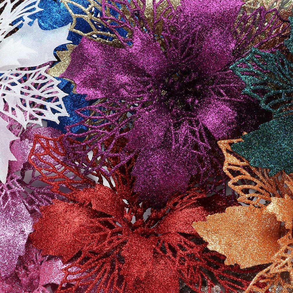 Artifical Glitter Fake Flowers Christmas Flowers Christmas Tree Decorations Home Xmas Ornaments