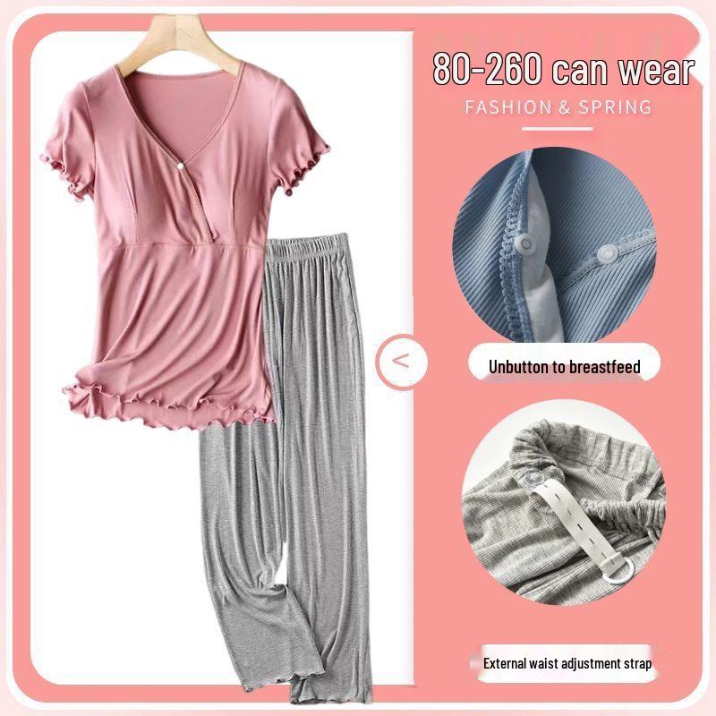 Maternity Short-Sleeve Pajama Set for Nursing and Postpartum Care