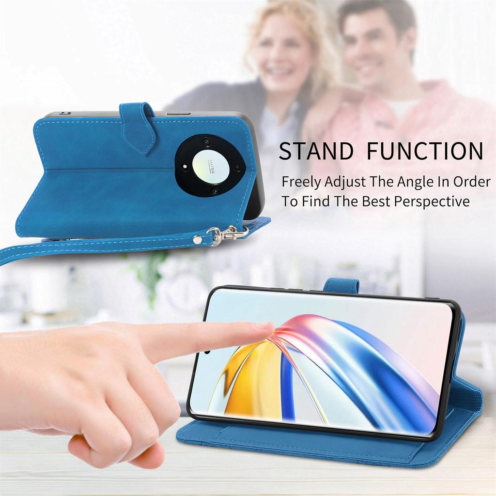 For Honor X9b 5G/Magic6 Lite 5G Zipper Wallet Case with Strap Flower Imprint PU Leather Phone Cover