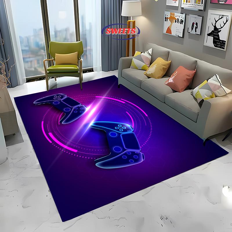 HD Home Area Gamer Rug with Game Controller Design,Non Slip Floor Tapete for Kids,Decor Carpet for Living Room Bed Playrooms Mat