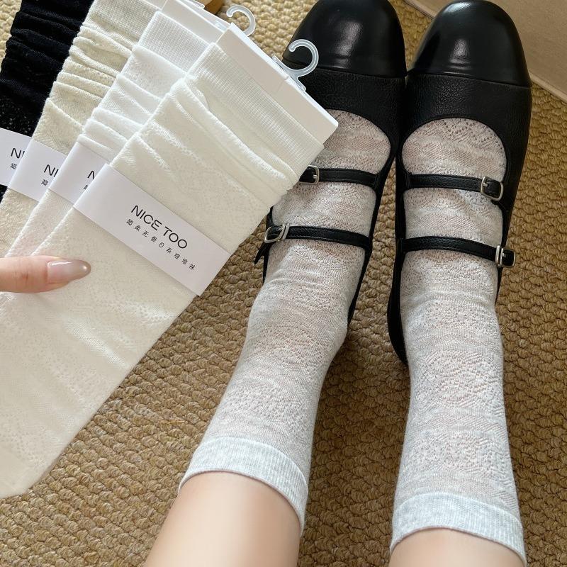 Spring and Summer Lightweight Children's Mid-Calf Socks with Vintage Hidden Patterns, Pure Cotton, Versatile Women's Long Socks