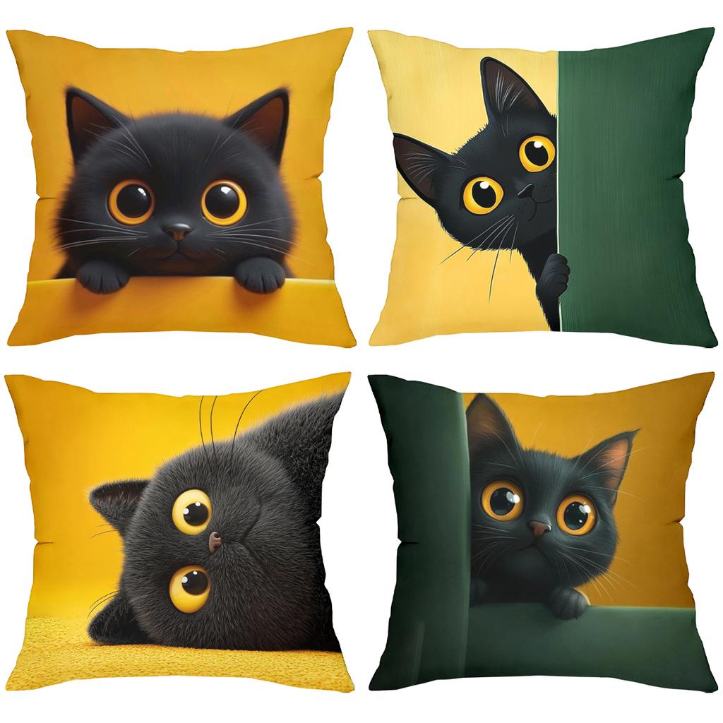 Cute Black Cat Printed Throw Pillow Cushions Polyester pillowcase, sofa decorative cushion cov Headboard Pillow