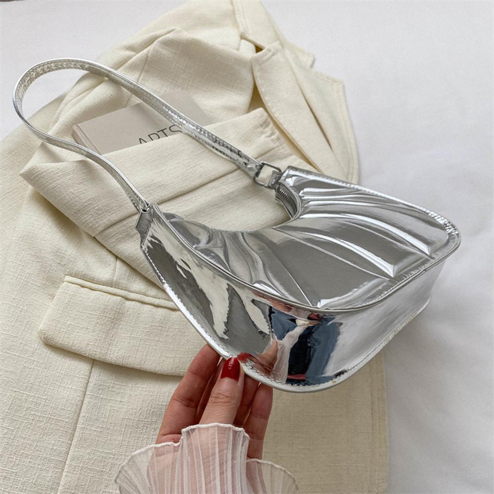 Women Shoulder Bag Fashion Pleated Small Tote Bags PU Leather Casual Simple Elegant Portable Solid Color Female Armpit Bag