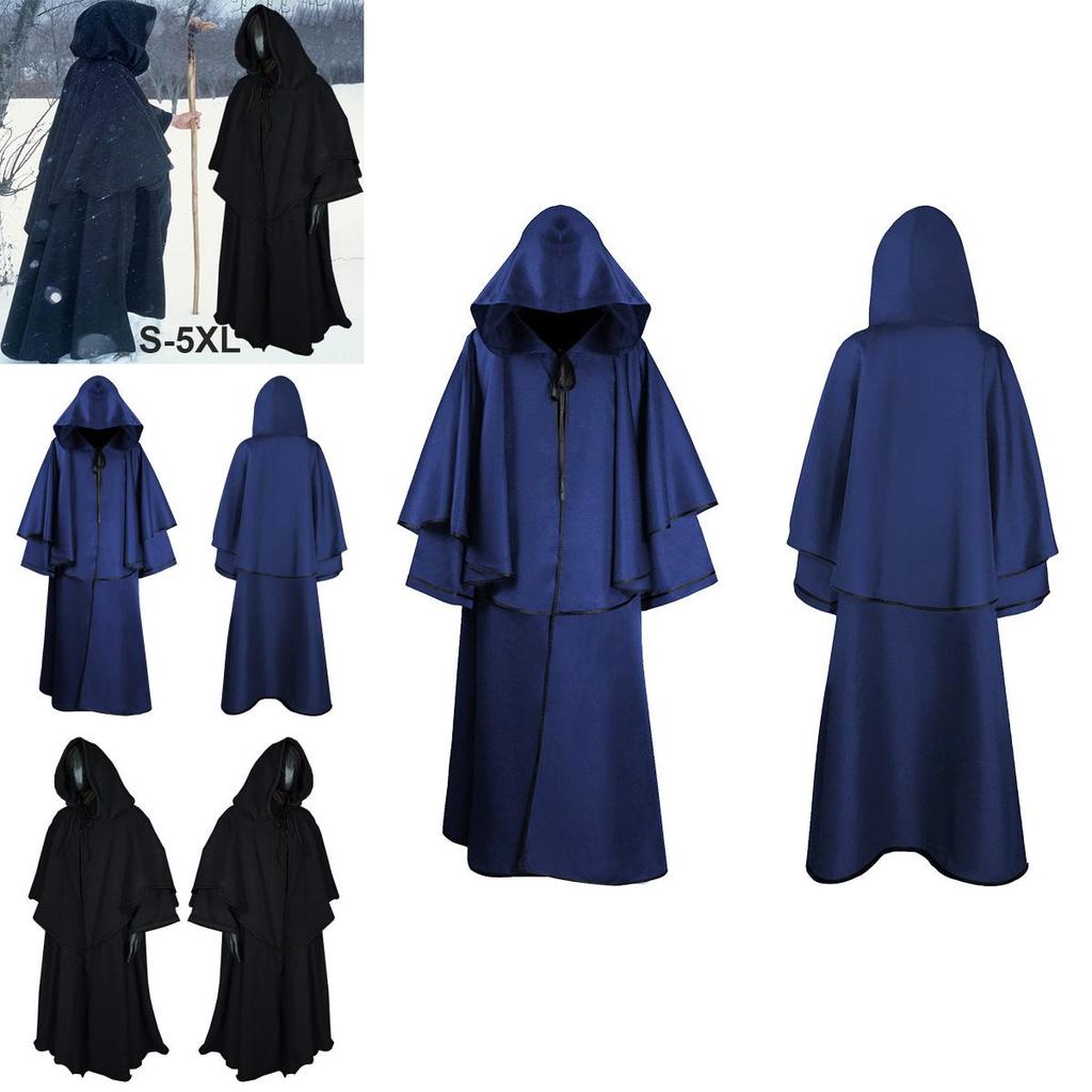 Medieval Wizard Hooded Robe Cloak For Halloween Role Play