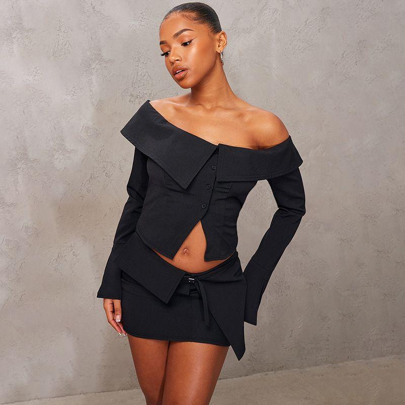 

Cardigan Long Sleeved Top Short Skirt Set Cardigan Long Sleeves Top Skirt Pack Black L