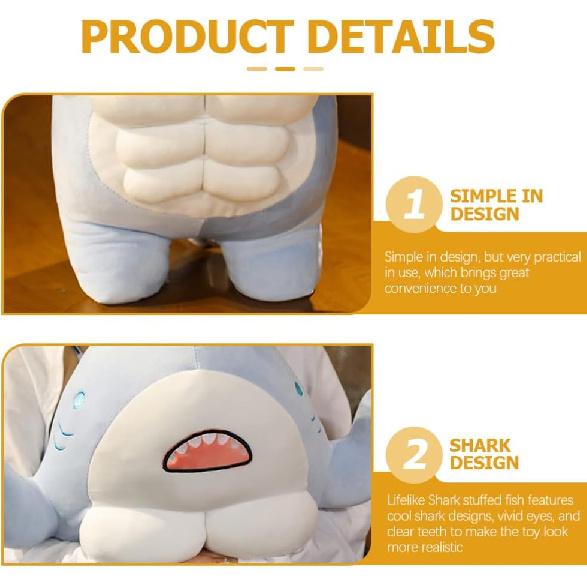 Adorable Muscular Shark Plush - Soft Stuffed Animal for Kids, Decorative Blue Shark Doll for Home, Table, Sofa, and Baby Snuggling