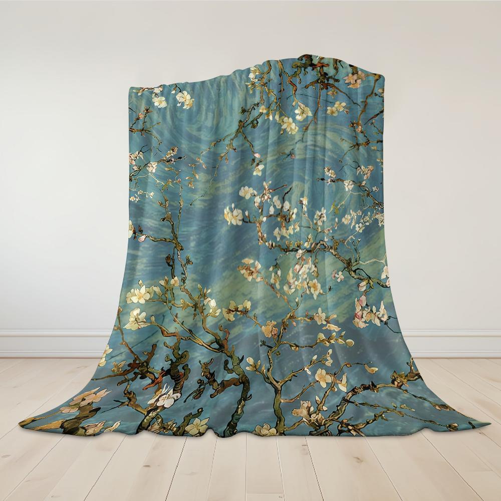Van Gogh Mandelblüten Flanelldecke Warm Weich Halloween Weihnachten Sofa Warm Gemütlich Dekorative Deko Geschenk für Alle Jahreszeiten