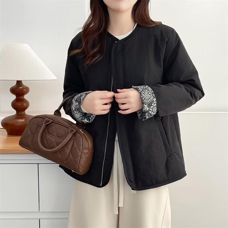 Plus Size Women Vintage Simple Warm Winter Padded Cotton Coat Outerwear