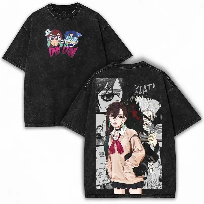 Momo Ayase Dandadan Anime Clothing Men Women Oversized T-shirts Short Sleeve Washed T Shirt Vintage Cotton Tshirt Harajuku Tops