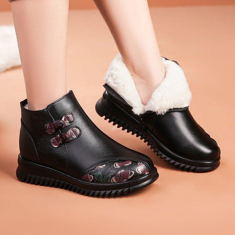 

Кожаные ботинки на флисе, утепленные хлопковые ботинки, нескользящие ботильоны на плоской подошве 41 чёрный