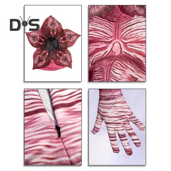 Halloween Cosplay Jumpsuit med hette Slim Fit Corpse Flower Shape Glidelåslukking Lange ermer Fotorekvisita Performance Party Carnival Costume