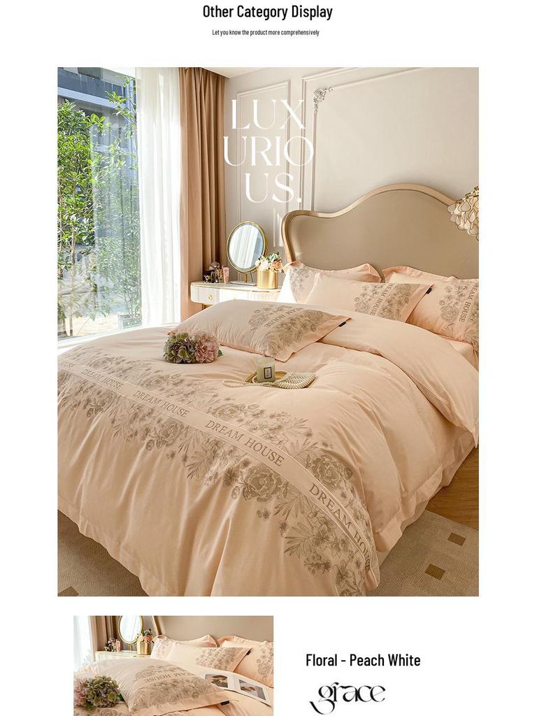 Luxury French Cotton Flannel Bedding Set: 4-Piece Thick Warm Duvet Cover & Fitted Sheet for Autumn/Winter.