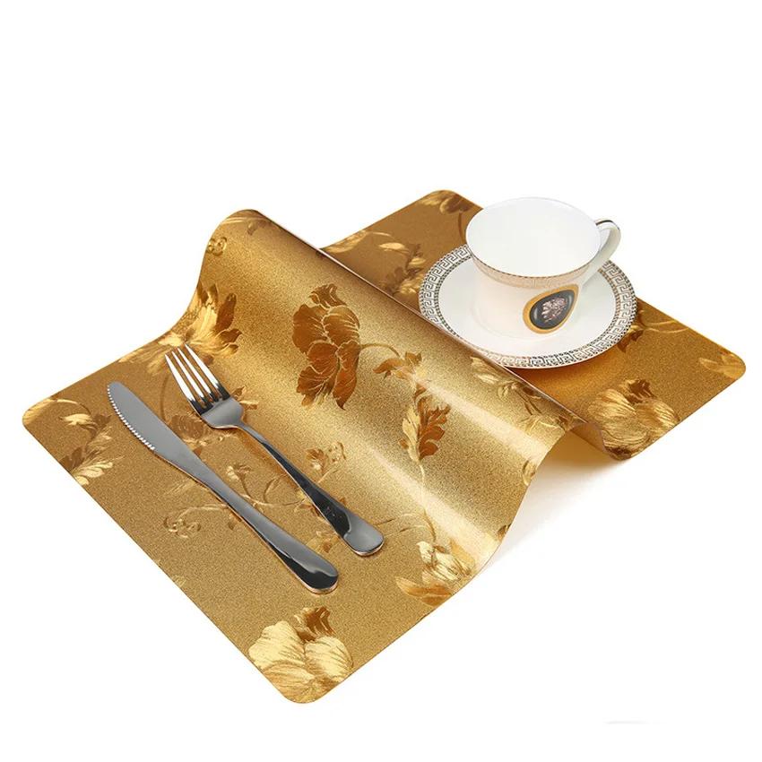 Waterproof Anti-oil Placemat PVC Dining Table Mat Golden Disc Pads Bowl Pad Coasters Table Cloth Pad Slip-resistant Pad 2/4/6pcs
