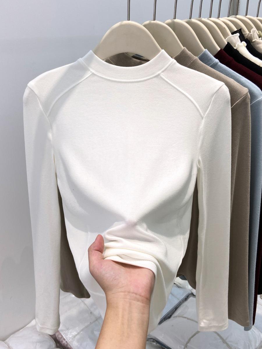 Women s Slim-Fit Layered High-Neck Long-Sleeve T-Shirt – Light Blue, Stylish Korean Autumn/Winter Base Layer. Small