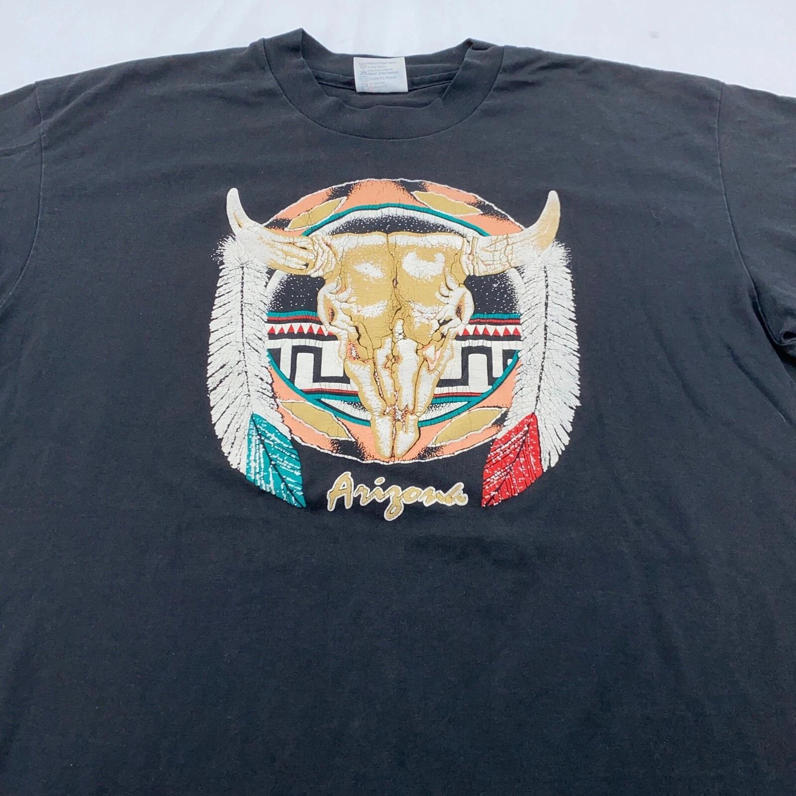 vintage 90s ARIZONA STEER SKULL AZTEC T-Shirt LARGE/XL NATURE 4XL