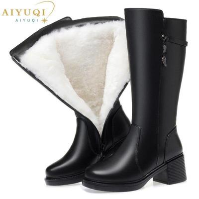 Stivali da donna Stivali invernali da donna di grandi dimensioni in vera pelle Stivali alti da donna in lana naturale calda