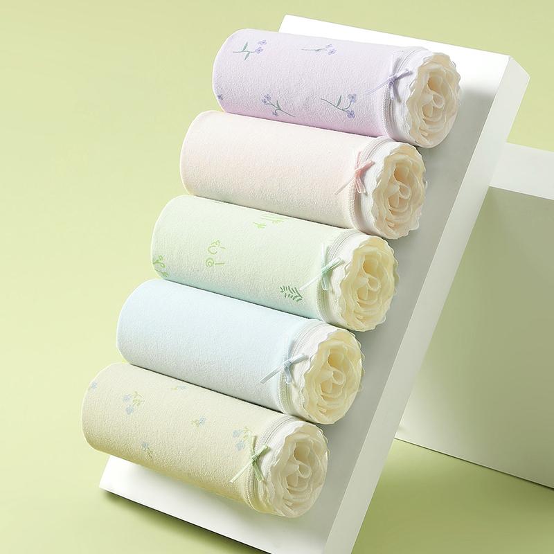 Fentenggan 10A Antibacterial 5-Pack 100% Cotton Crotch Women's Underwear Middle High Waist Female Interior Student Girl