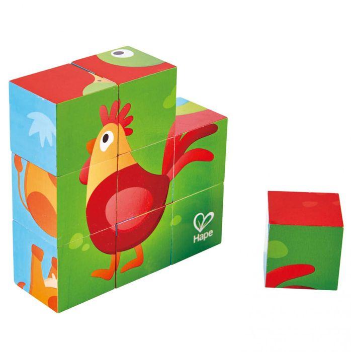 Puzzle En Blocs De Bois Animaux De La Ferme - HAPE - 9 Pièces - Pour Enfants De 2 À 6 Ans
