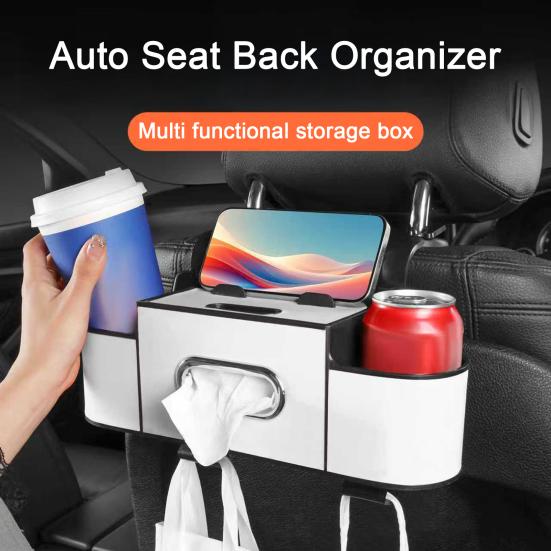 Car Backseat Organizer with Tissue Box Automotive Seat Headrest Multifunctional Universal Cup Holder Hanging Storage Box