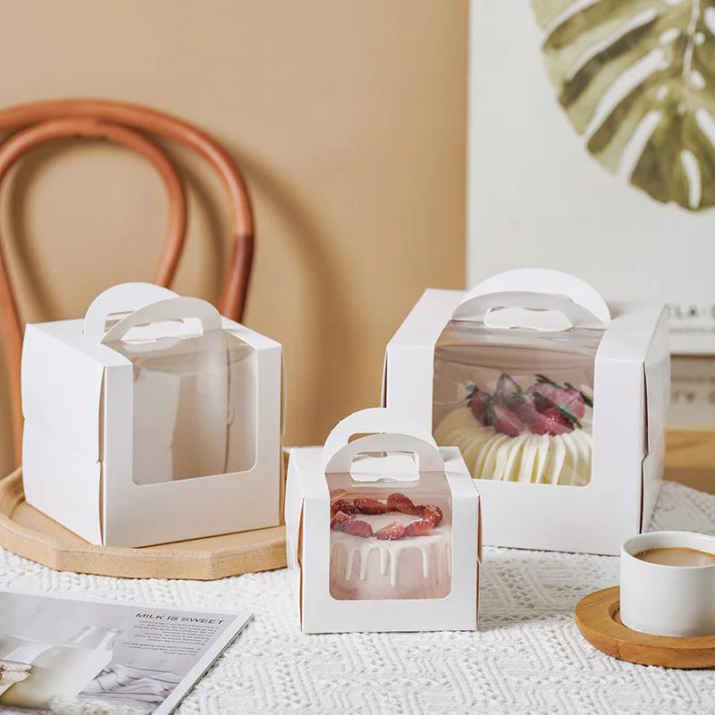 10Pcs Cake Box with Clear Window Paper Gift Packaging Box Wedding Birthday Party Muffin Cake Container Baby Shower Supplies