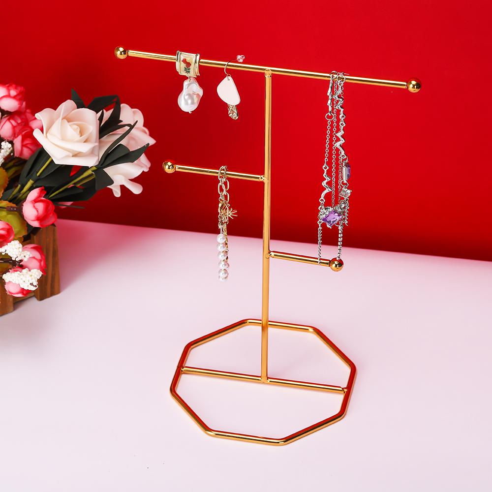 Metal Gold T-shaped Earrings Ring Necklace Watch Jewelry Shelf Jewelry Stand Counter Pendant Jewelry Organizer Display Stand