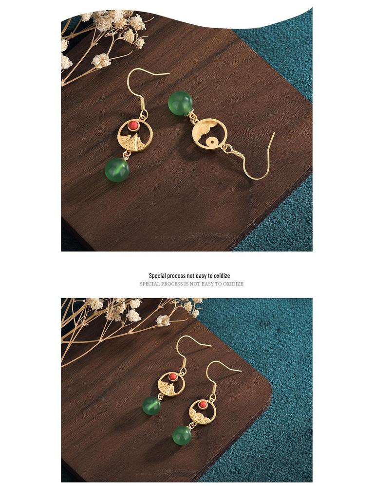 2022 Trendy Agate & Jade 925 Silver Dangle Stud Earrings