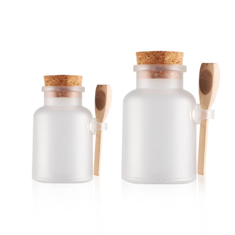 Sale da Bagno Scrub 100ml in Flacone ABS con Tappo in Legno, Cucchiaio, Tappo di Chiusura in Sughero, Vasetto Sigillato Satinato