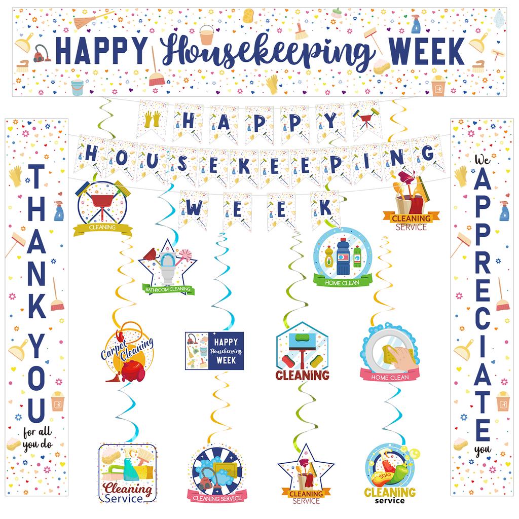 28Pcs Happy Housekeeping Week Decorations Happy Housekeeping Appreciation Banner Porch Sign Door Hanging Cards Hotel Hospital Of
