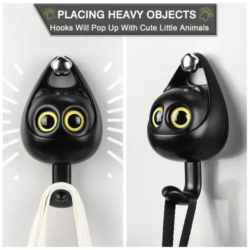 Winking Cat Wall Hooks Adhesive Waterproof Coat Hangers No Drill Required For Living Room Bedroom Home Organization