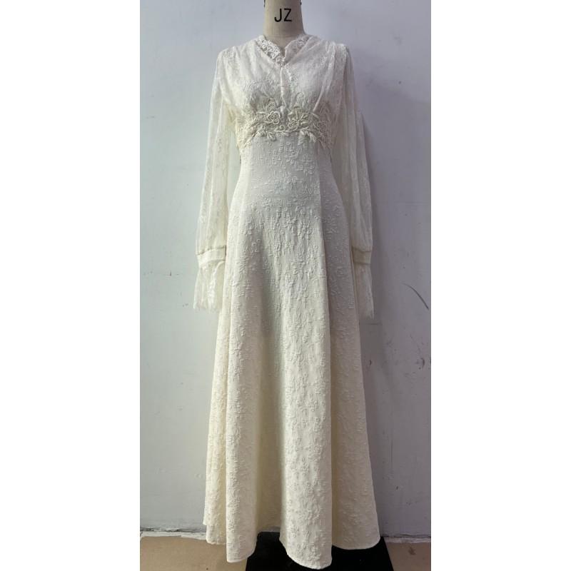 V-Neck Waist-Cinched Slim Fit Puff Sleeve Long Dress Women 2025 Street Style