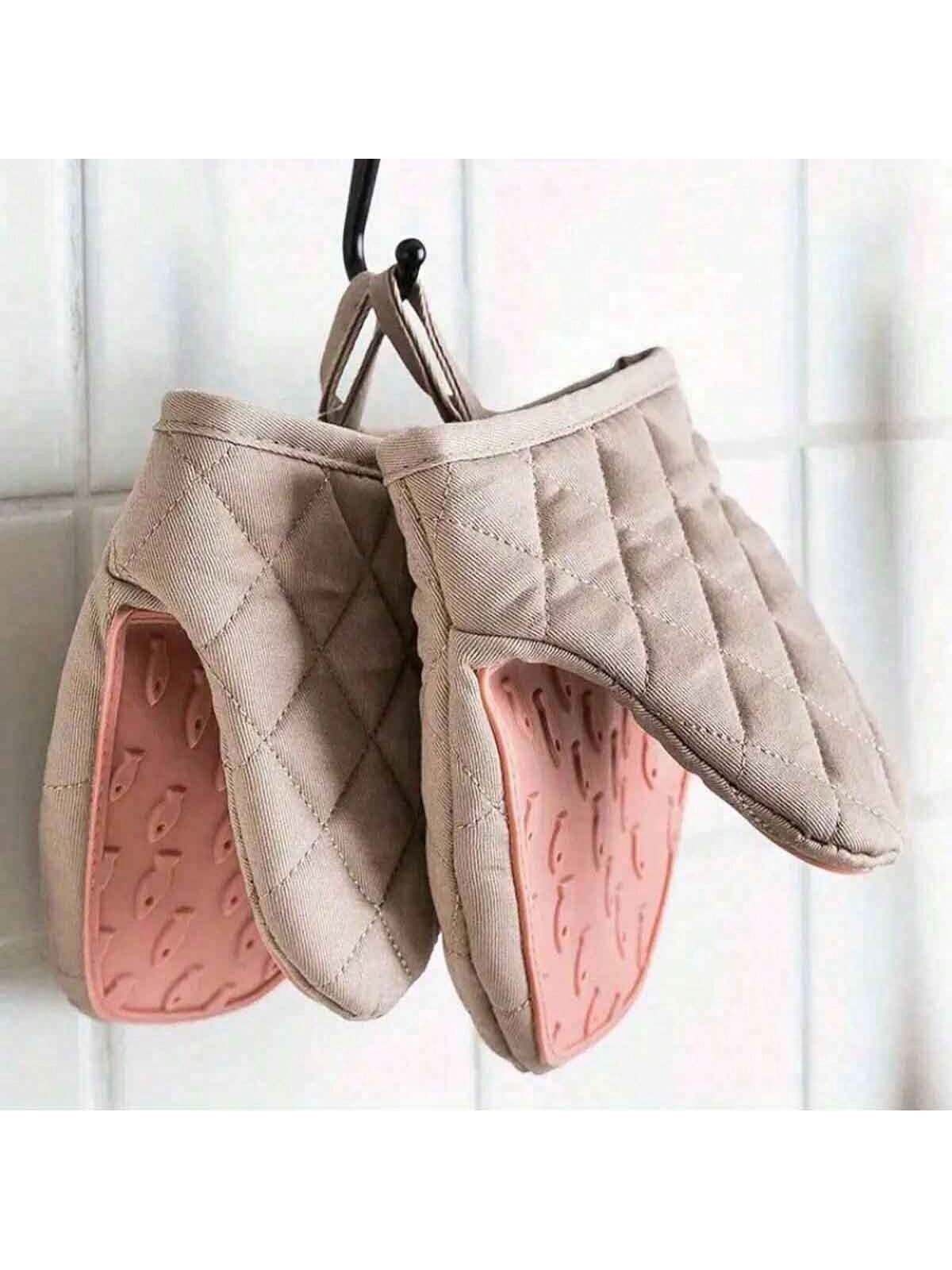 

Hexagon Quilted Kitchen Gloves, 20.5cm Silicone Lined for Hot Pots & Pans, Foldable to 16.5cm for Storage, Heat Protective розовый