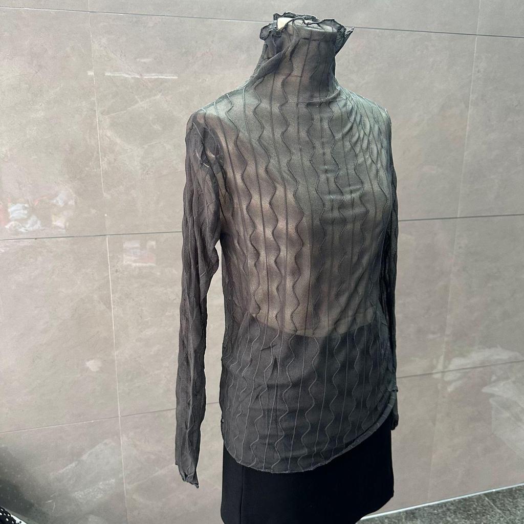 Women's Slimming Stretch Mesh Lace Turtleneck - See-through Autumn Winter Base Layer Top