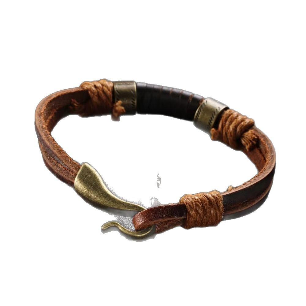 Braccialetto da polso intrecciato in vera pelle da uomo - Accessorio retrò in pelle di mucca