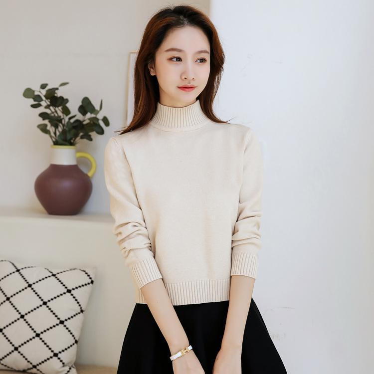 High-waisted Short Knitted Sweater Women's Long-sleeved Versatile Thermal Top Autumn and Winter Semi-turtleneck Thickened Primer Sweater