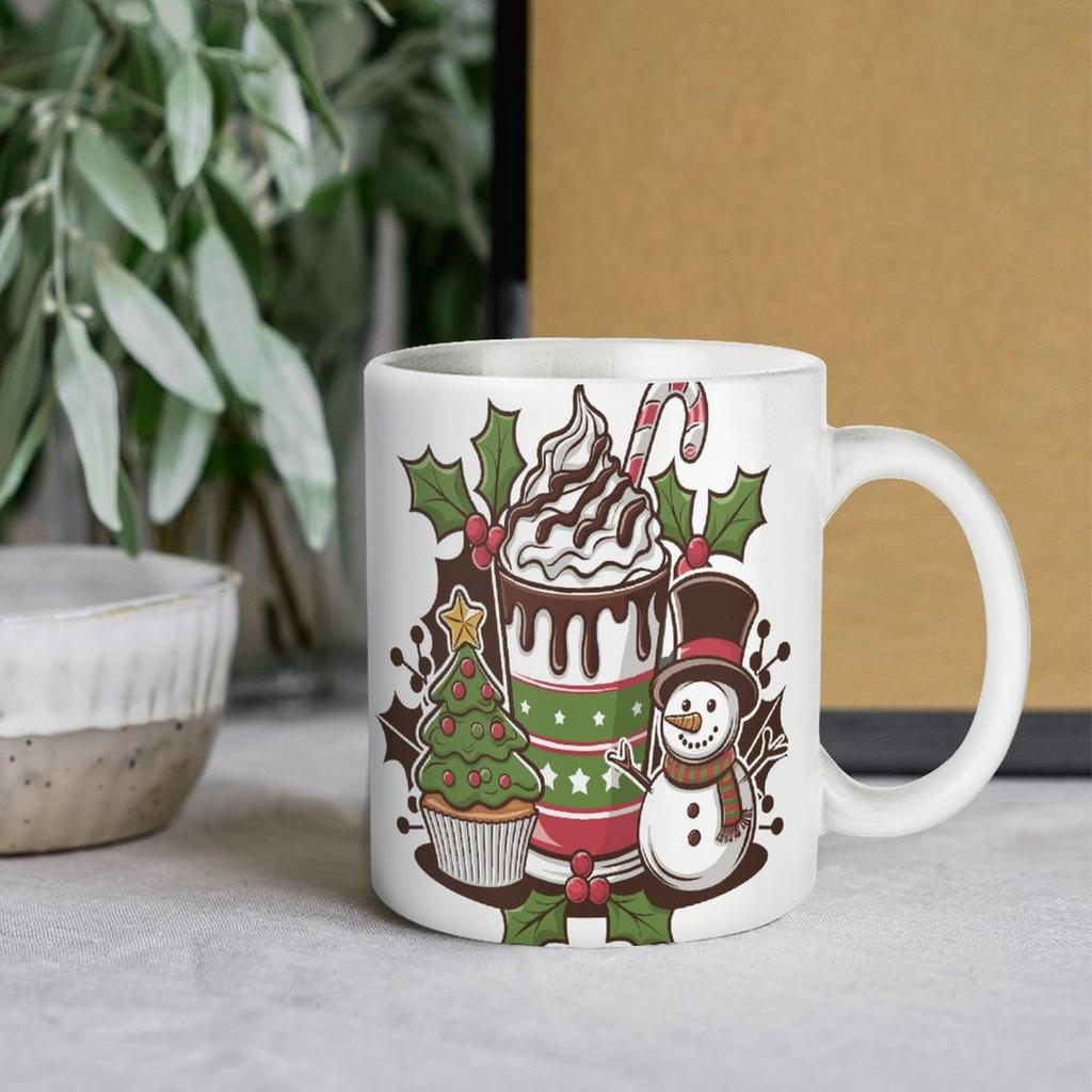 1pc 11oz Blank Ceramic Coffee Mug, Double-sided Printed Drink Cup, Glossy Handle, Strong Ceramic Build, Perfect for Morning Coffee or Tea
