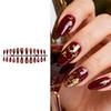 Almond Artificial Nail Wine Red Gold Christmas Theme French Manicure Set ABS Press on Nail For Quick Beauty Solution