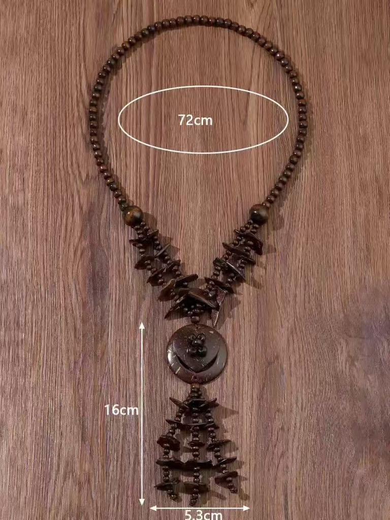 JMXD-Girls Necklace Ethnic Style Necklace Ethnic Style European and American Long Coconut Shell Wood Bead Retro Necklace