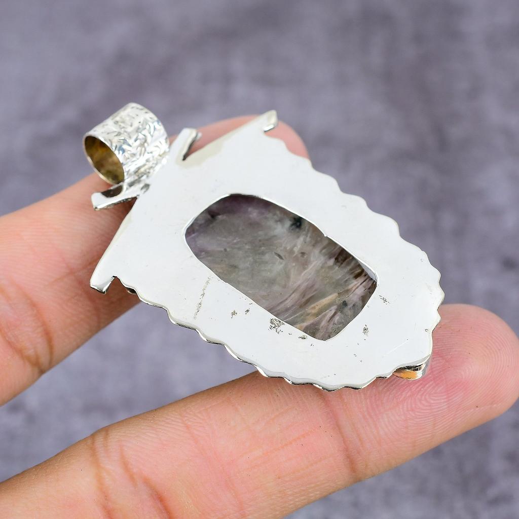 Natural Charoite, Blue Topaz Handmade 925 Sterling Silver Pendant 2.28" B5b72