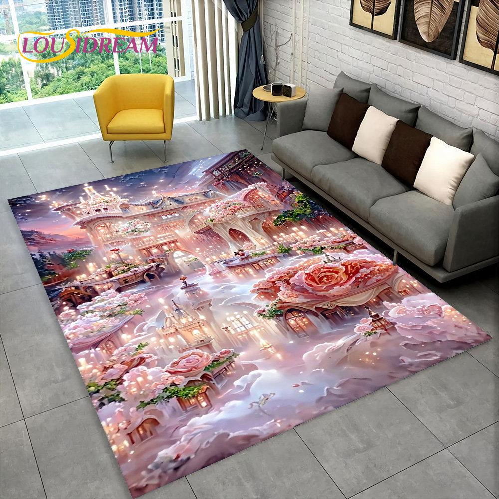 3D Beautiful Dream Magic Castle Scenic Area Rug,Carpet Rug for Living Room Bedroom Sofa Doormat Kitchen Decor Non-slip Floor Mat