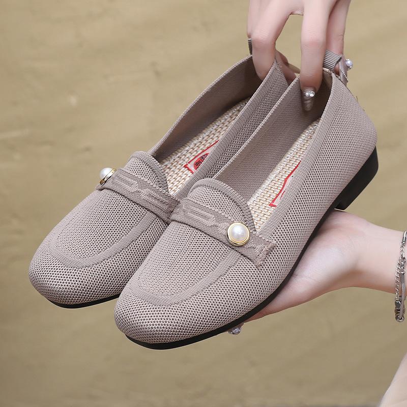 Shoes Women's Spring and Autumn Casual Fashion Women's Single Shoes Flying Weave Breathable Soft Sole Shallow Mouth Flat Women's Shoes