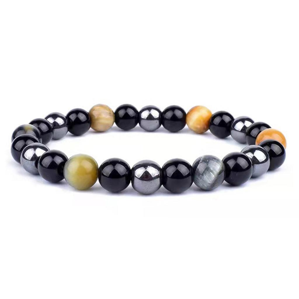 Trendy Tiger Eye Black Onyx Beaded Natural Stone Stretch Elastic Unisex Bracelet