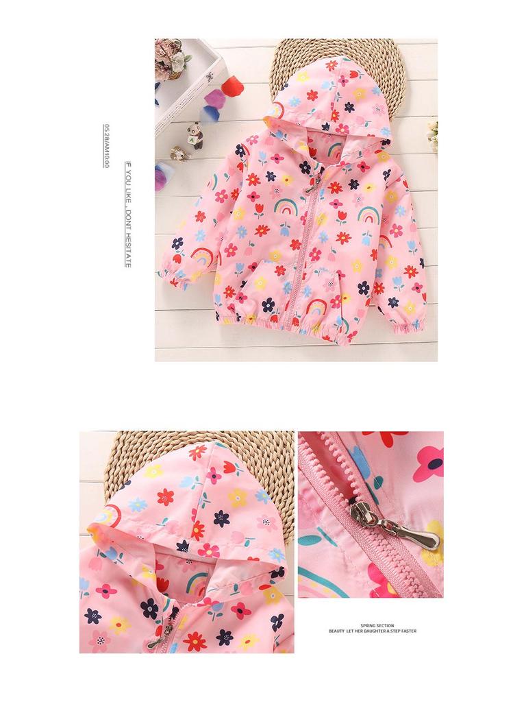 2025 Spring/Summer Korean Style Girls' Printed Hooded Windbreaker Cardigan