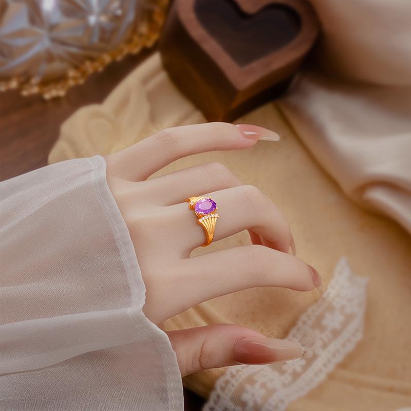 Natural crystal stone topaz ring S925 sterling silver texture brushed process niche design sense colored treasure women's ring