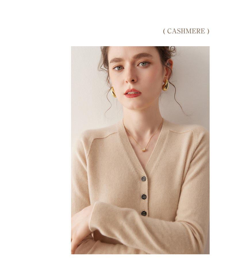 New Arrival: Women's V-neck Cashmere Cardigan - Loose Fit, Solid Color, Saddle Shoulder, Half-Open Button Design for Autumn/Winter.