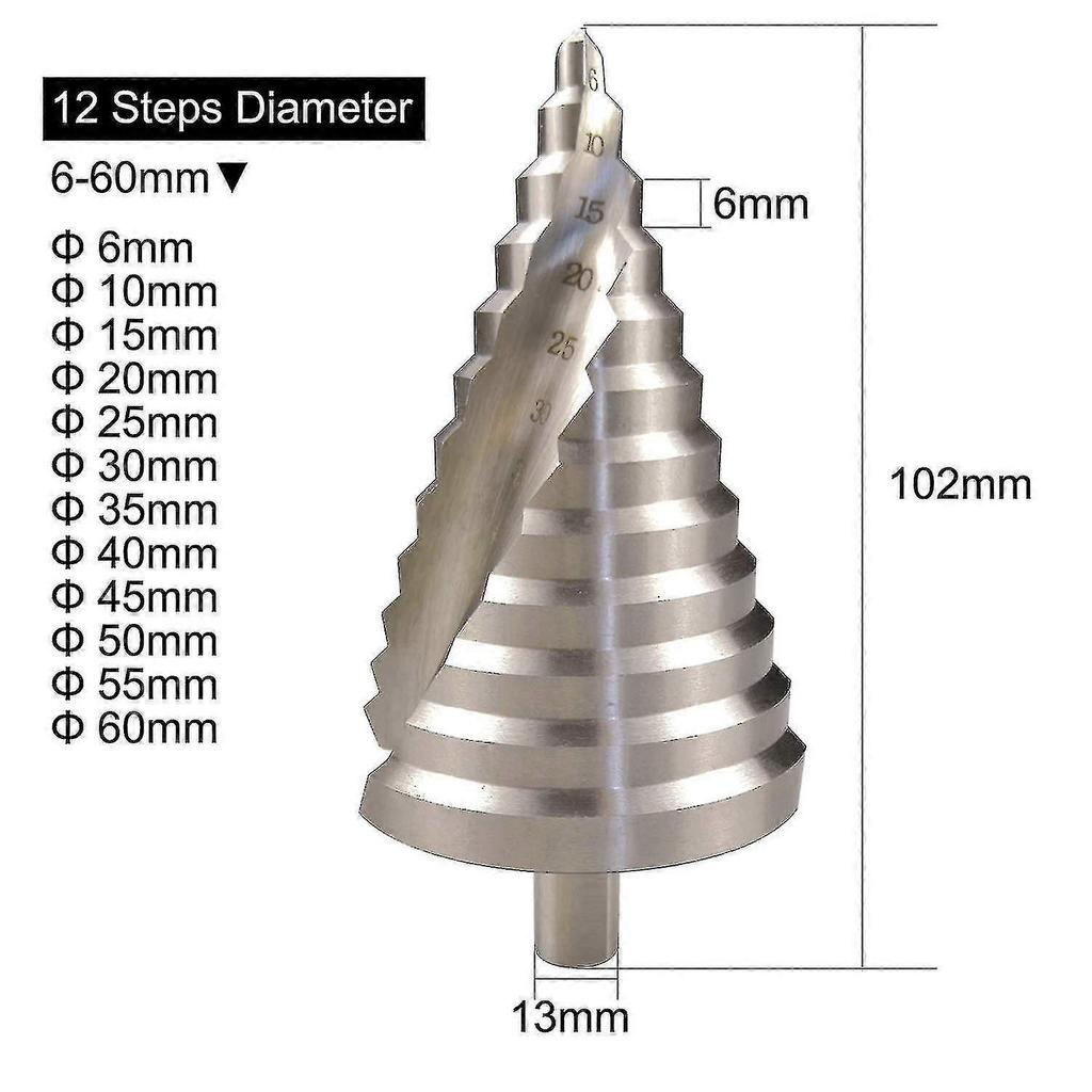 6-60mm HSS Stufenbohrer Spiral Konisch Schlitz Senker 12 Stufen