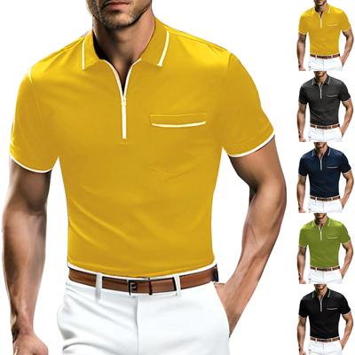 Herren-Golfhemd, lässig, sportlich, V-Ausschnitt, gerippter Kragen, kurze Ärmel, modisch, lässig, einfarbig, einfarbig, Frühling und Sommer, normale Passform