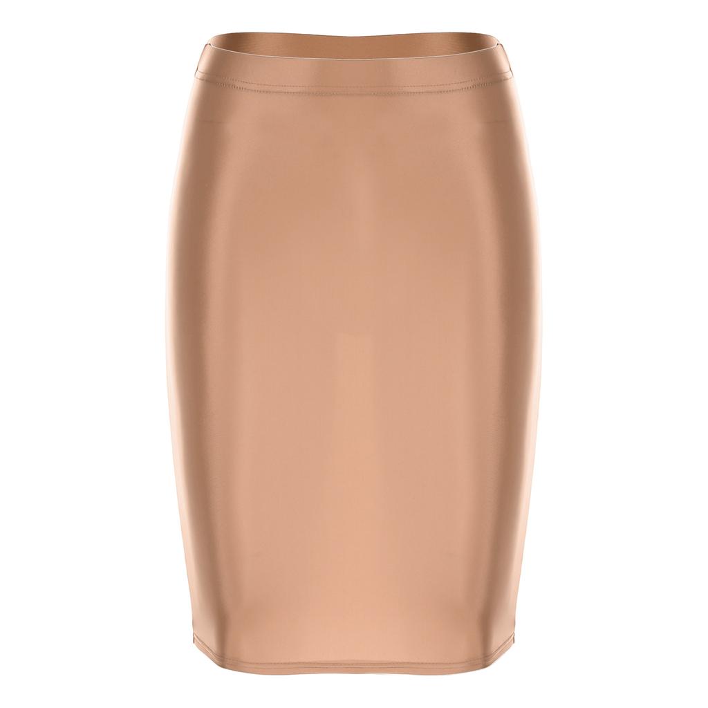 Dam Glansig Hög Midja Stretch Enfärgad Bodycon Pennkjol