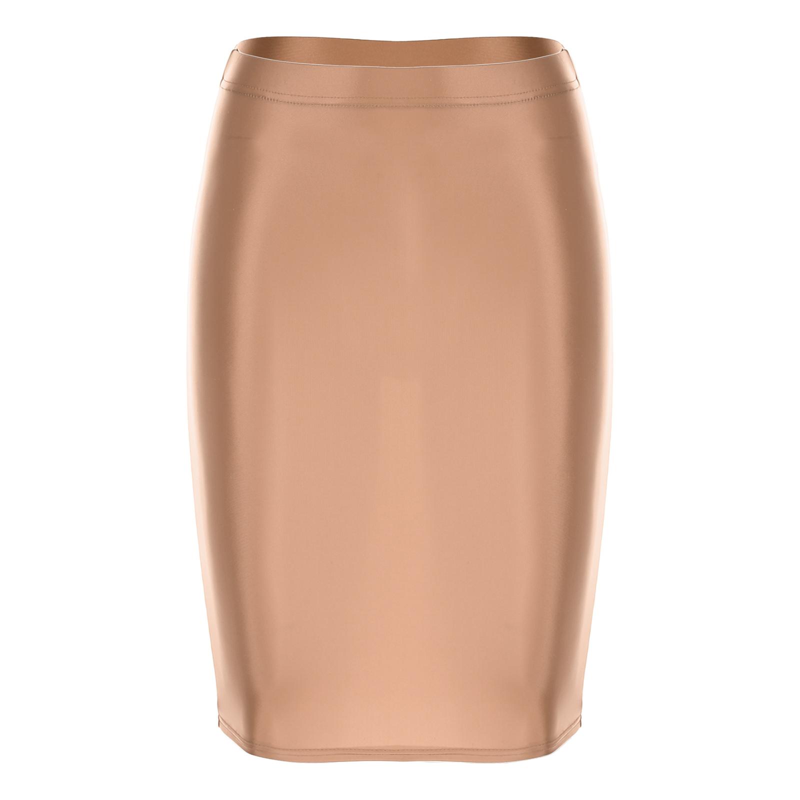 

Жіноча спідниця-олівець з високою талією, глянцева еластична облягаюча, для клубних музичних фестивалів XL кавовий