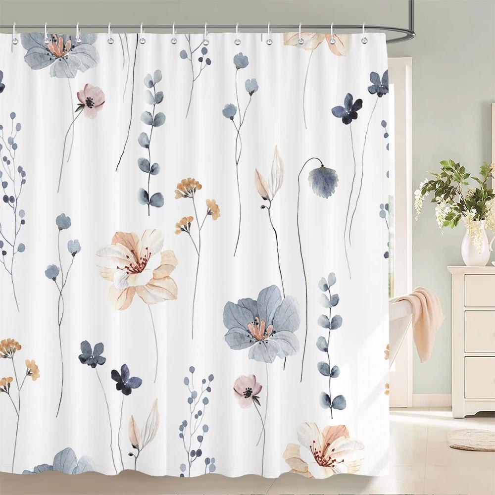 Rideau de Douche Fleurs Élégantes 180x180cm Rideau de Bain Floral en Polyester Décor de Salle de Bain Lavable avec Crochets