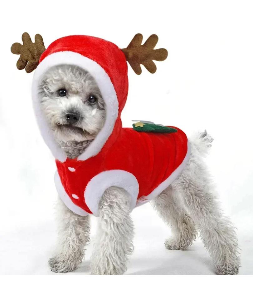 Christmas Pet Santa Costume Warm Flannel Hooded Jacket Winter Clothing For Small Dogs Cats Chihuahua Yorkshire Terrier Apparel